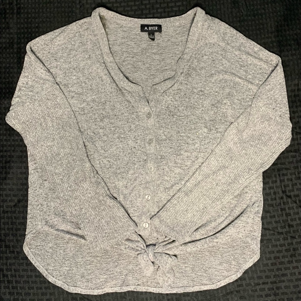 Women’s Gray Button Down Shirt with Tie front Size Large